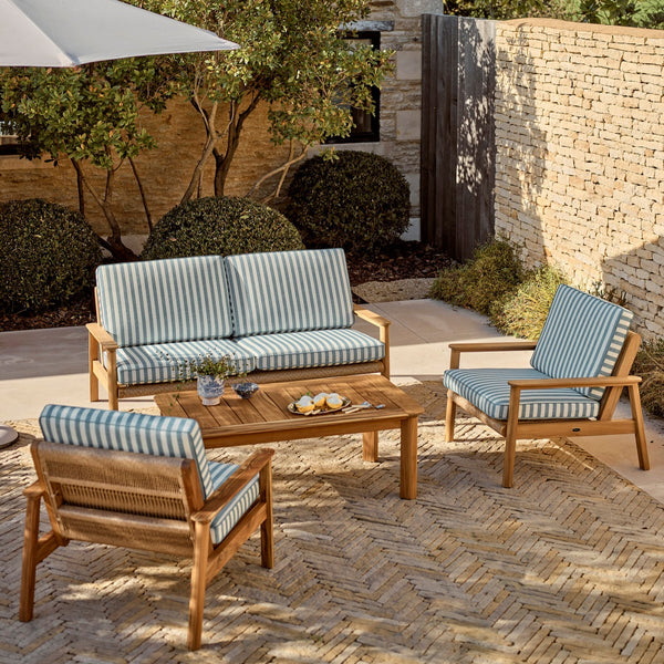 Neptune Armchairs Kew Teak Armchair with Raya Turchese Stripe Cushions