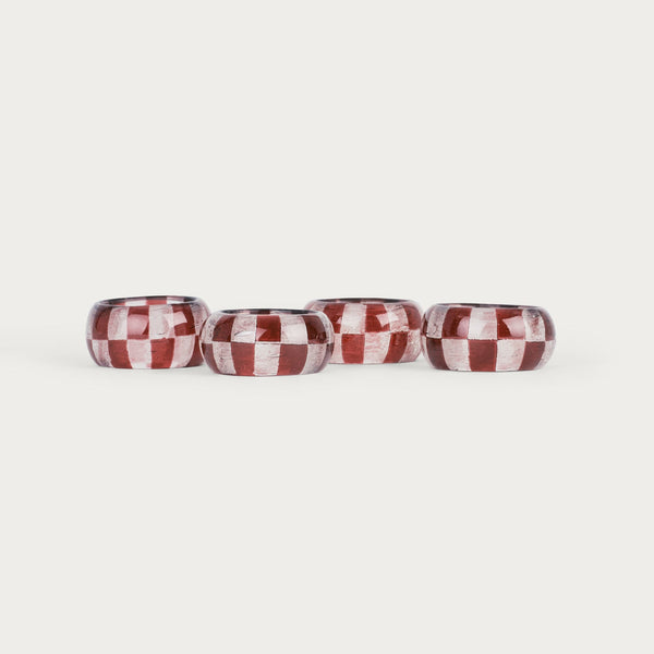 Neptune Accessories_Tabletop_Serveware default Carnaby Red Glass Check Napkin Rings, Set of 4