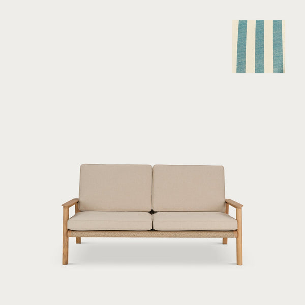 Neptune Sofas Kew Teak 2 Seater Sofa with Raya Turchese Cushions