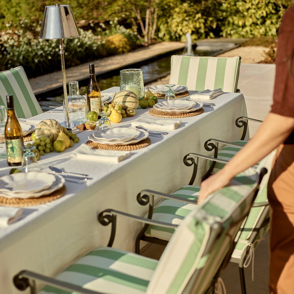 Neptune Garden Sets Cheltenham 8 Seater Rectangular Dining Set with Green Striped Carver Chairs