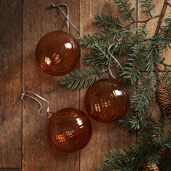 Neptune Christmas Decorations Apricot Avery Glass Baubles, Set of 3