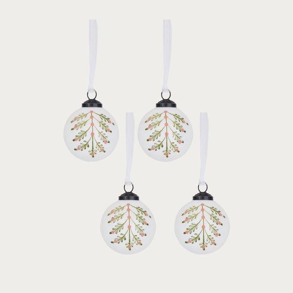 Neptune Christmas Decorations Default Merrivale Berry Sprig Glass Baubles, Set of 4