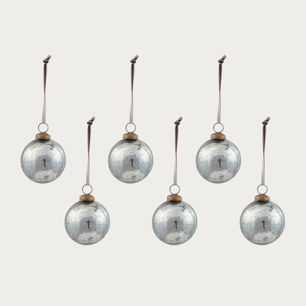 Neptune Christmas Decorations Elderfield Medium Crackle Baubles, Set of 6