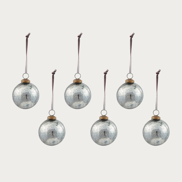 Neptune Christmas Decorations Elderfield Medium Crackle Baubles, Set of 6