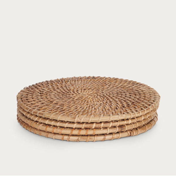 Neptune Tabletop Accessories Ashbourne Rattan Round Placemats, Set of 4