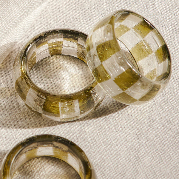 Neptune Tabletop Accessories Default Carnaby Glass Check Napkin Rings, Set of 4