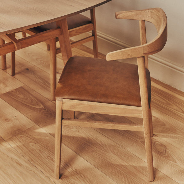 Neptune Furniture_Living & dining furniture_Dining & bar stools default Renewed Borough Oak Dining Chair, Tan Leather