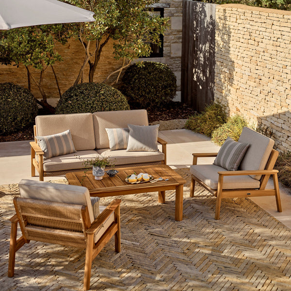 Neptune Sofas Kew Teak 2 Seater Sofa with Natural Cushions