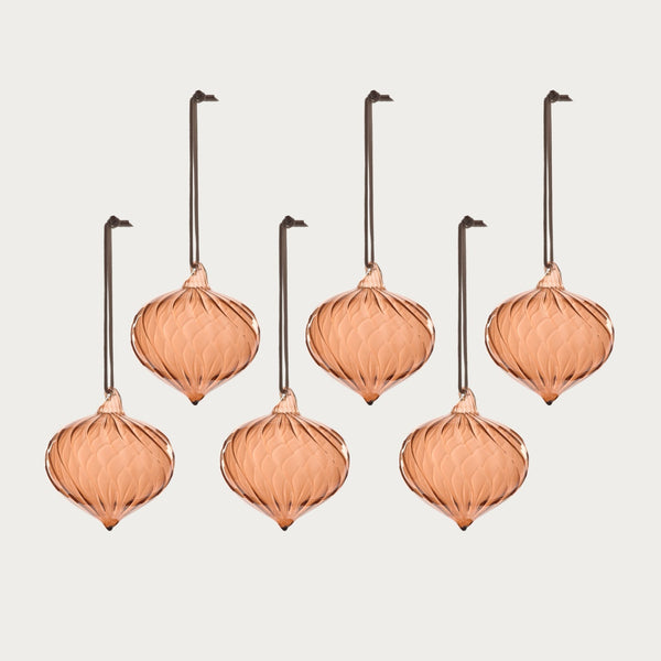 Neptune Christmas Decorations Avery Glass Drop Bauble, Apricot - Set of 6