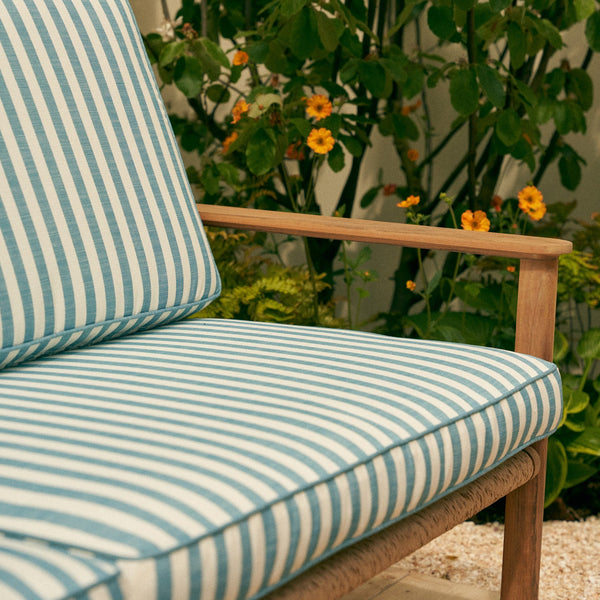 Neptune Sofas Kew Teak 2 Seater Sofa with Raya Turchese Cushions