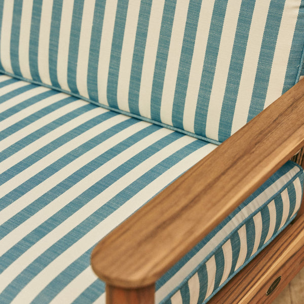 Neptune Sofas Kew Teak 2 Seater Sofa with Raya Turchese Cushions