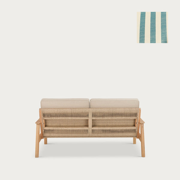 Neptune Sofas Kew Teak 2 Seater Sofa with Raya Turchese Cushions