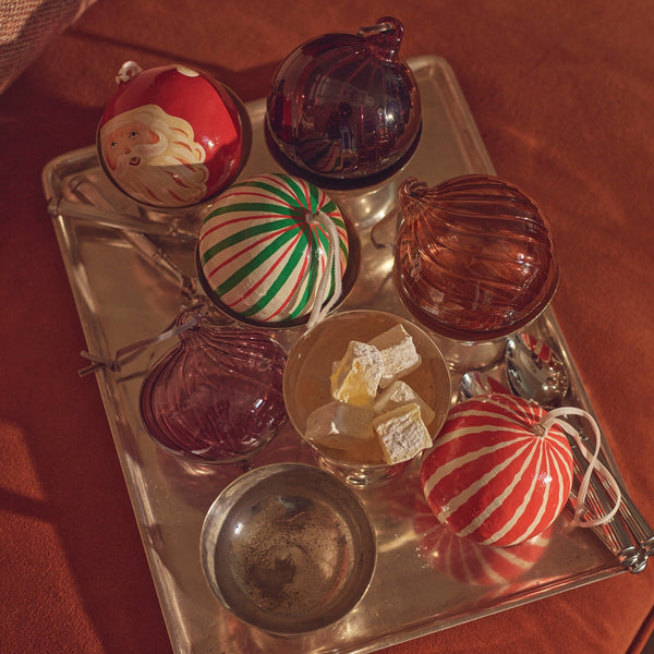 Neptune Seasonal_Christmas_Christmas tree decorations default Ridley Pinstripe Papier Mâché Bauble, Red & Green