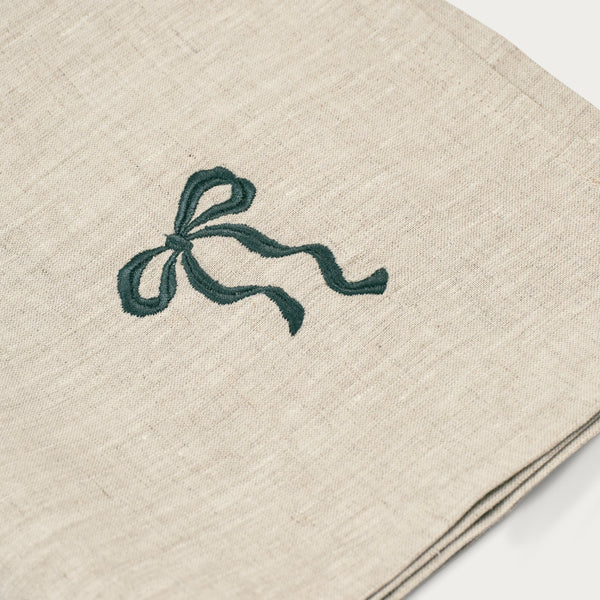 Yuletide Bow Embroidered Napkins, Green - Set of 4