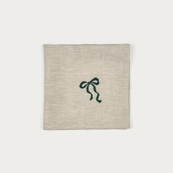 Yuletide Bow Embroidered Napkins, Green - Set of 4