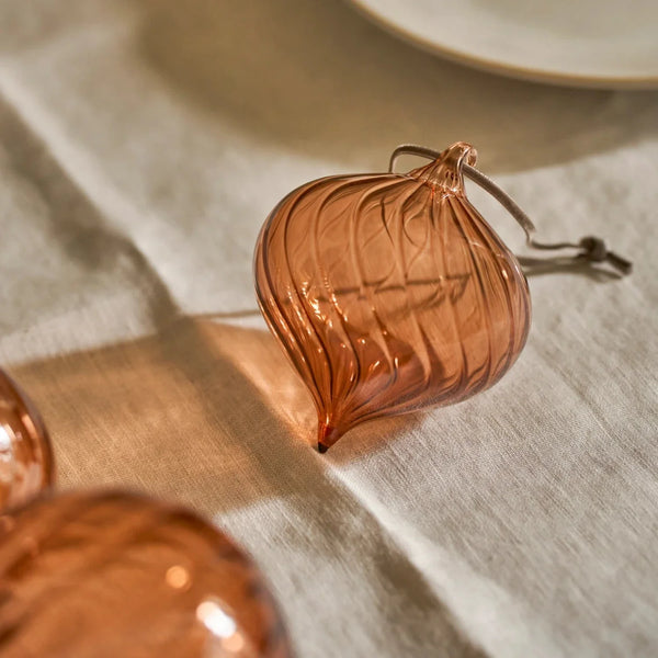 Neptune Christmas Decorations Avery Glass Drop Bauble, Apricot - Set of 6