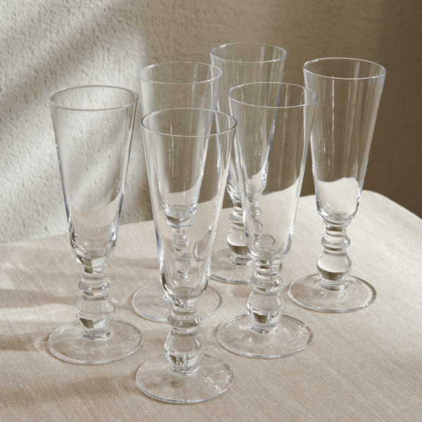Neptune Glassware Greenwich Champagne Flutes, Set of 6