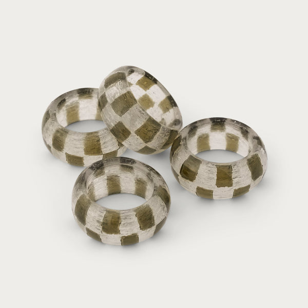 Neptune Tabletop Accessories Default Carnaby Glass Check Napkin Rings, Set of 4