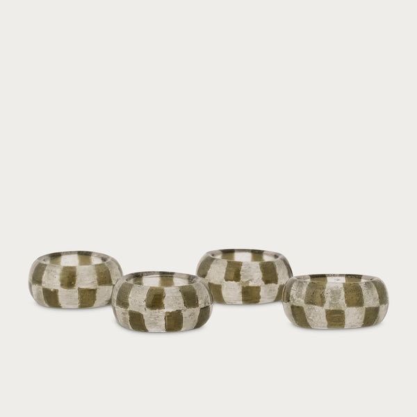 Neptune Tabletop Accessories Default Carnaby Glass Check Napkin Rings, Set of 4