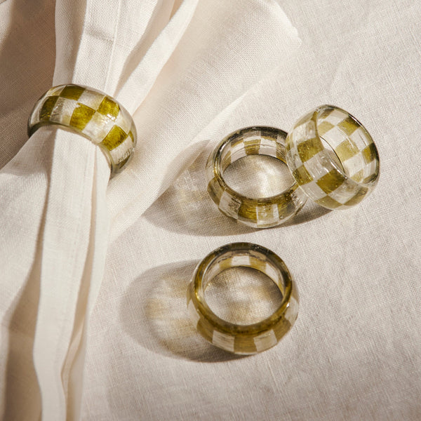 Neptune Tabletop Accessories Default Carnaby Glass Check Napkin Rings, Set of 4